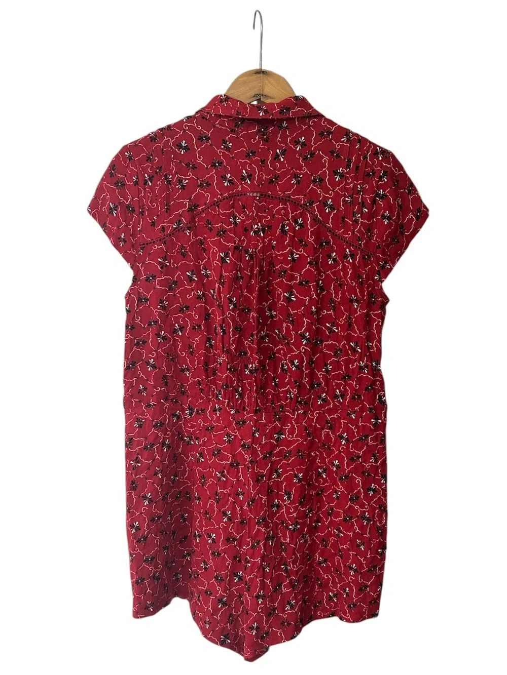 Free People | Women’s Red/Black Floral Short Sleeve Debby Dot Shorts Romper Sz S